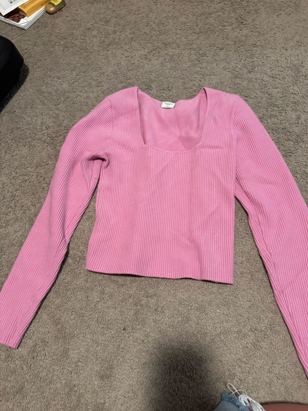 Abercrombie Ribbed Square Neck Pink Long Sleeve Top